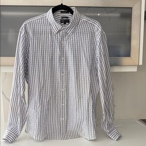 Neiman Marcus Gray and White Striped Button-Down Shirt
